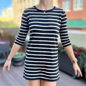 FOREVER 21 3/4 Sleeves Pullover Black & Beige Striped Sweater Dress Womens Small